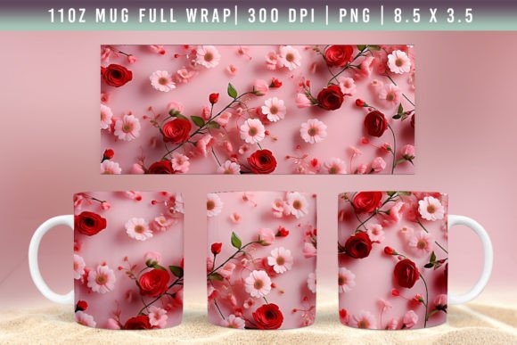 Download 3D Flower Mug Wrap, Sublimation Designs - Sublimation designs Collection